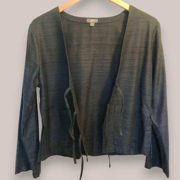 Black silk/cotton blend jacket with front tie closure - Picture 2 of 14